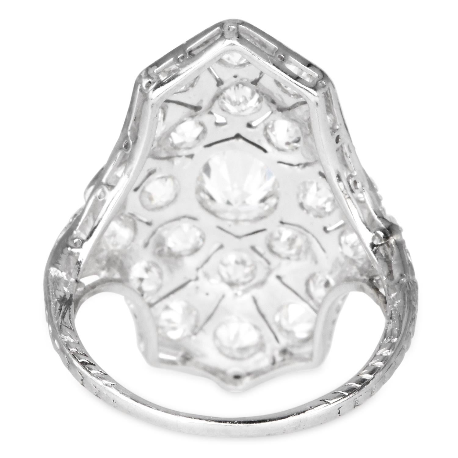 Bague ancienne Art Deco Diamant taille européenne Platine Fligree Pour femmes en vente