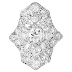 Antique Art Deco Old European Cut Diamond Platinum Fligree Ring