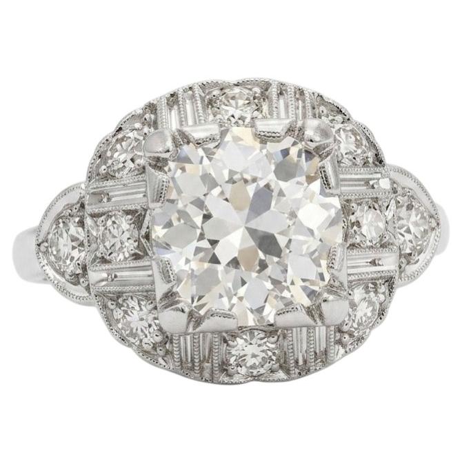 Antique Art Deco Old European Cut Diamond Ring in Platinum
