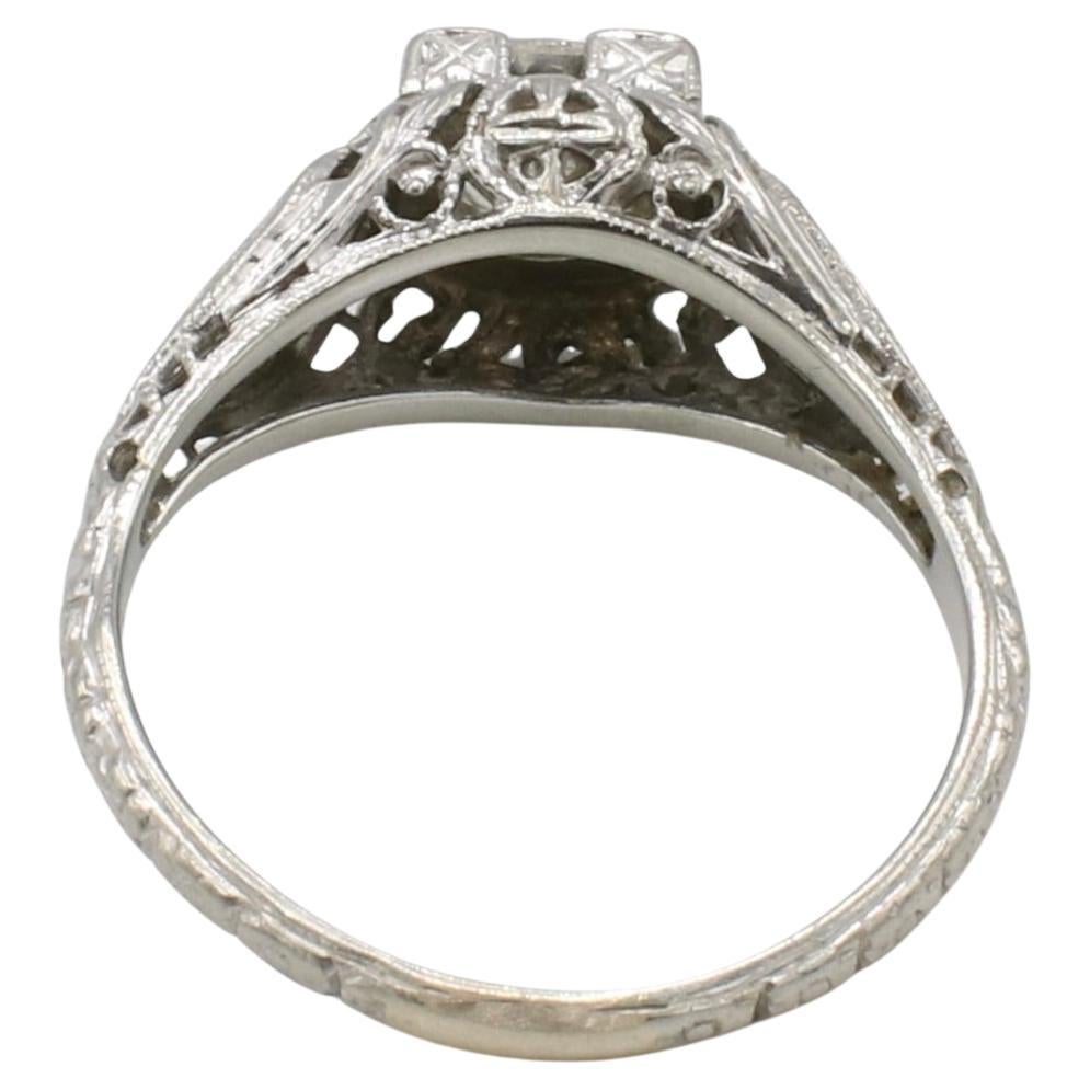 Antiguo Anillo de Compromiso Art Decó con Filigrana de Diamantes Naturales de Corte Europeo Corte europeo antiguo en venta
