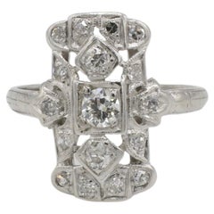 Antiker Art Deco Alt Europäischer Schliff Natürlicher Diamant Navette Platin Schild Ring