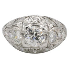 Antiguo Anillo de Compromiso Art Decó Diamante Natural Corte Europeo Cúpula de Platino