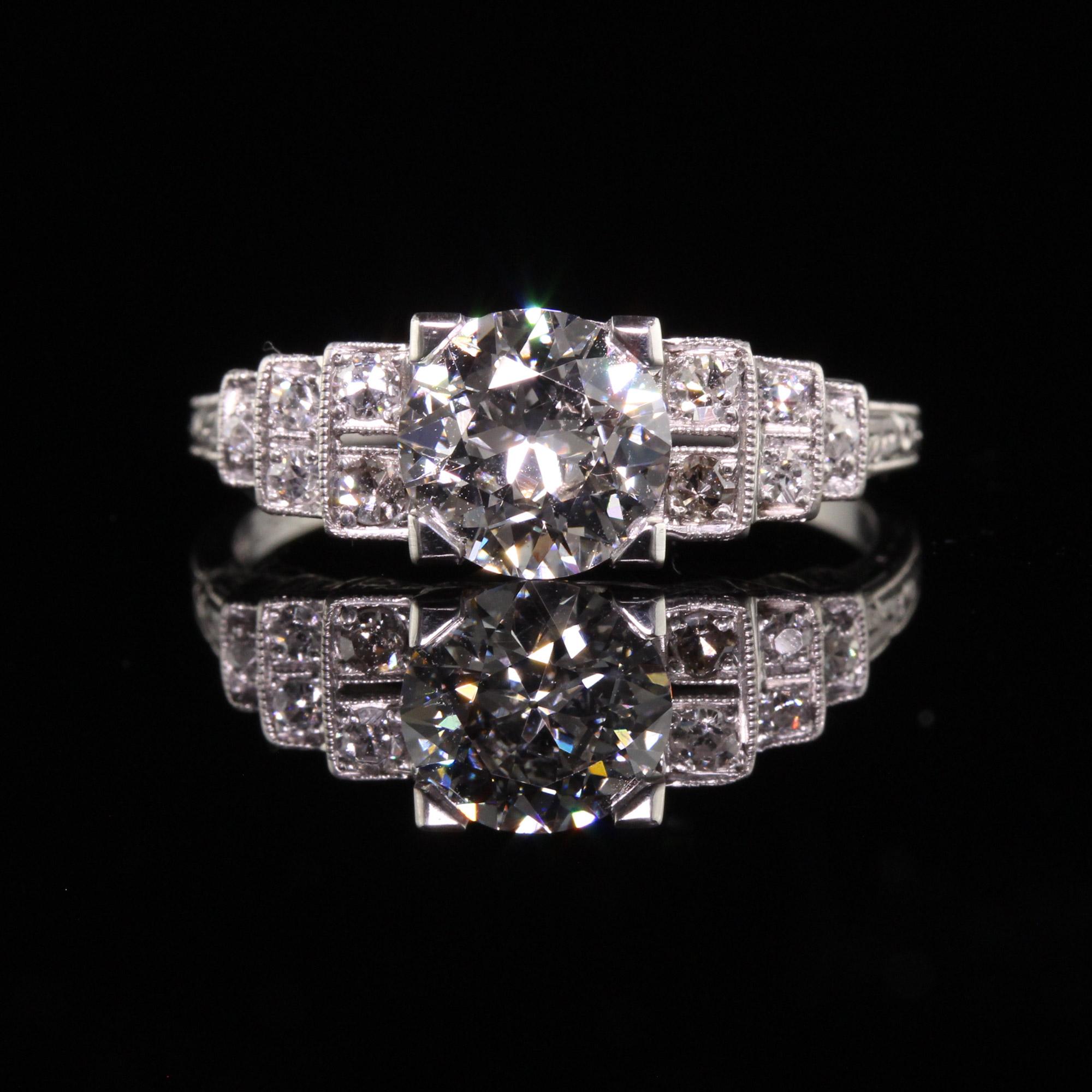 Women's Antique Art Deco Old European Diamond Filigree Engagement Ring, GIA