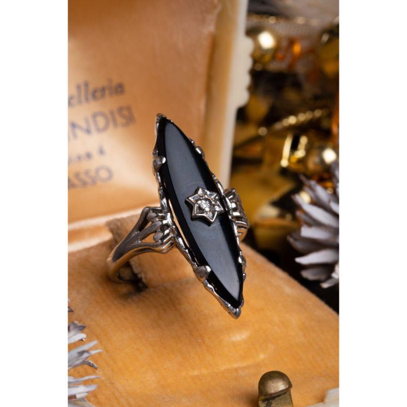 For Sale:  Antique Art Deco Onyx and Diamond Navette Ring, 1940s Marquise Diamond Ring 7