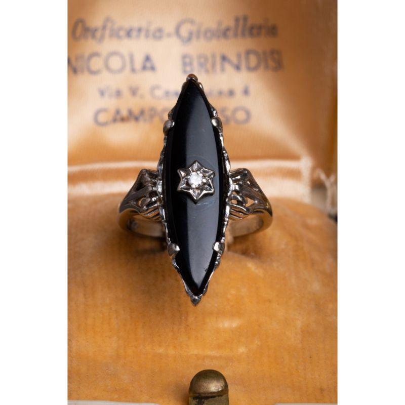 For Sale:  Antique Art Deco Onyx and Diamond Navette Ring, 1940s Marquise Diamond Ring 8