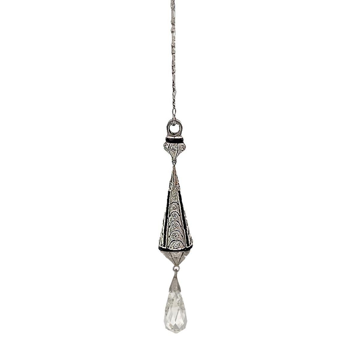 Antike Art Deco 3,96 Karat GIA-zertifizierte Diamant-Tropfen-Anhänger-Halskette im Zustand „Hervorragend“ im Angebot in Beverly Hills, CA