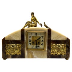 Antique Art Deco Onyx & Marble Tabletop Clock