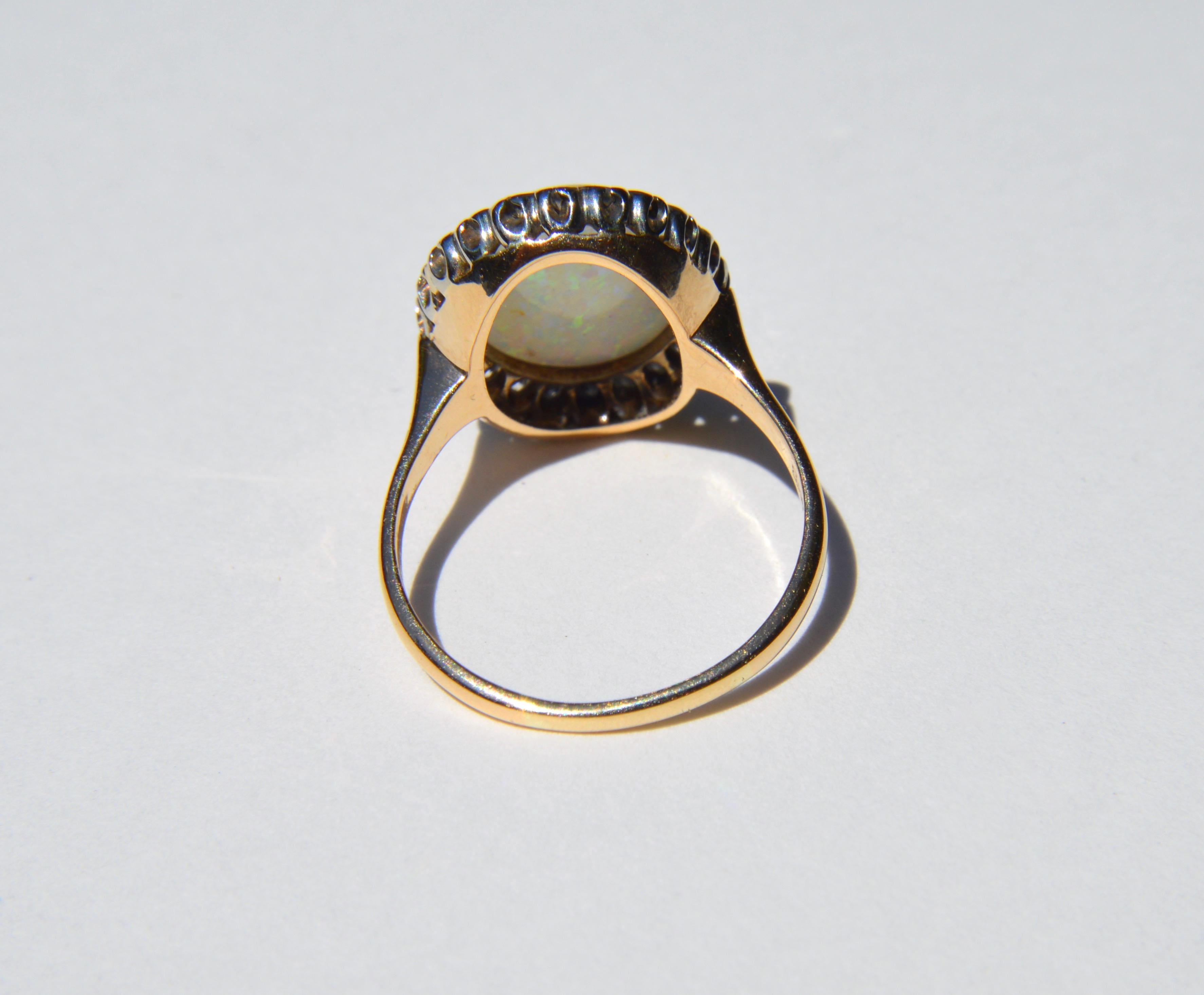 Antique Art Deco Opal Diamond Halo 14 Karat Gold 6 Carat Cocktail Ring In Good Condition For Sale In Crownsville, MD
