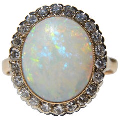 Antique Art Deco Opal Diamond Halo 14 Karat Gold 6 Carat Cocktail Ring