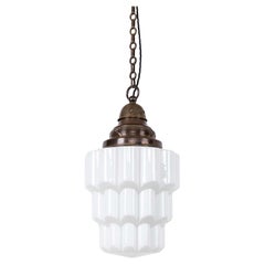 Antique Art Deco Ornate Moulded Opaline Glass Pendant Lamp, C.1920