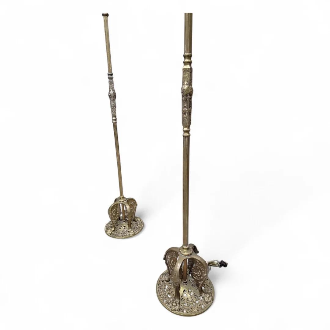 Antique Art Deco Oscar Bruno Bach Detailed Figural Bronze Floor Lamps - Pair In Good Condition For Sale In Chicago, IL