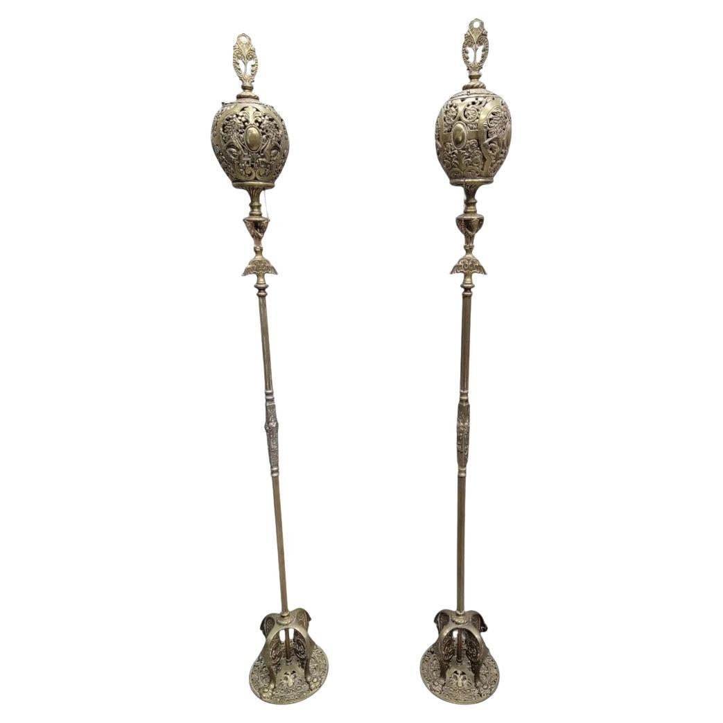 Antique Art Deco Oscar Bruno Bach Detailed Figural Bronze Floor Lamps - Pair