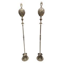 Antique Art Deco Oscar Bruno Bach Detailed Figural Bronze Floor Lamps - Pair