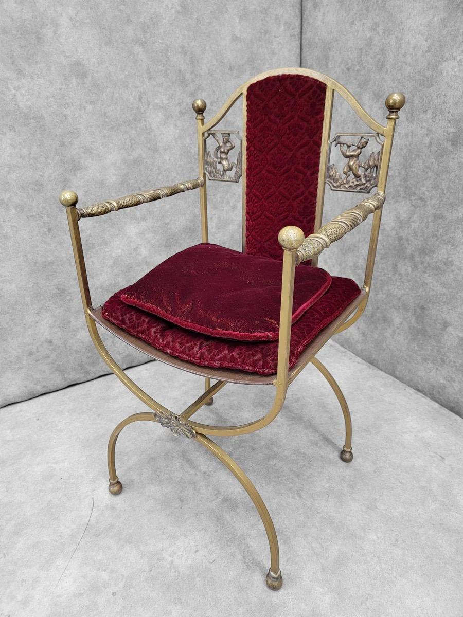 Cast Antique Art Deco Oscar Bruno Bach Finely Detailed Bronze Savonarola Armchair For Sale