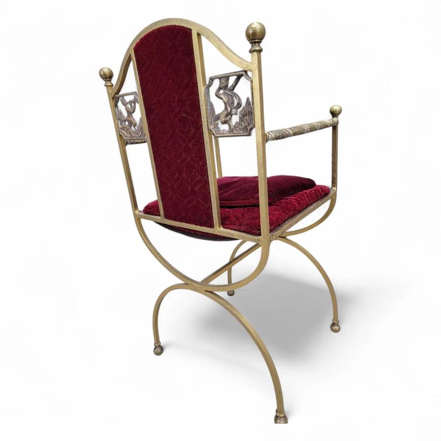 20th Century Antique Art Deco Oscar Bruno Bach Finely Detailed Bronze Savonarola Armchair For Sale
