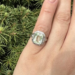 Antique Art Deco Ostby Barton 14k White Gold Green Amethyst Hand Engraved Ring