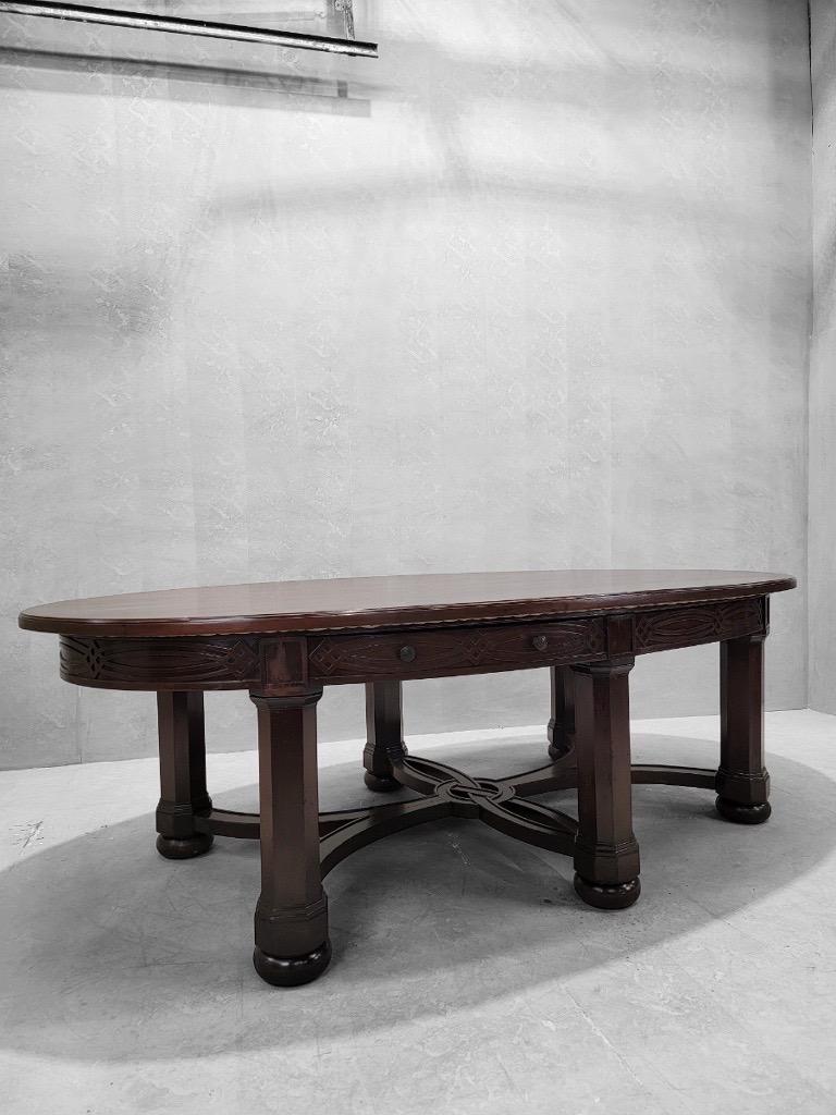 Antique Art Deco Oval Mahogany Original American Fore Building Custom Table In Good Condition For Sale In Chicago, IL
