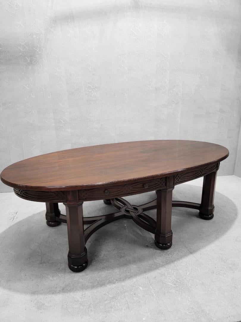 Early 20th Century Antique Art Deco Oval Mahogany Original American Fore Building Custom Table For Sale