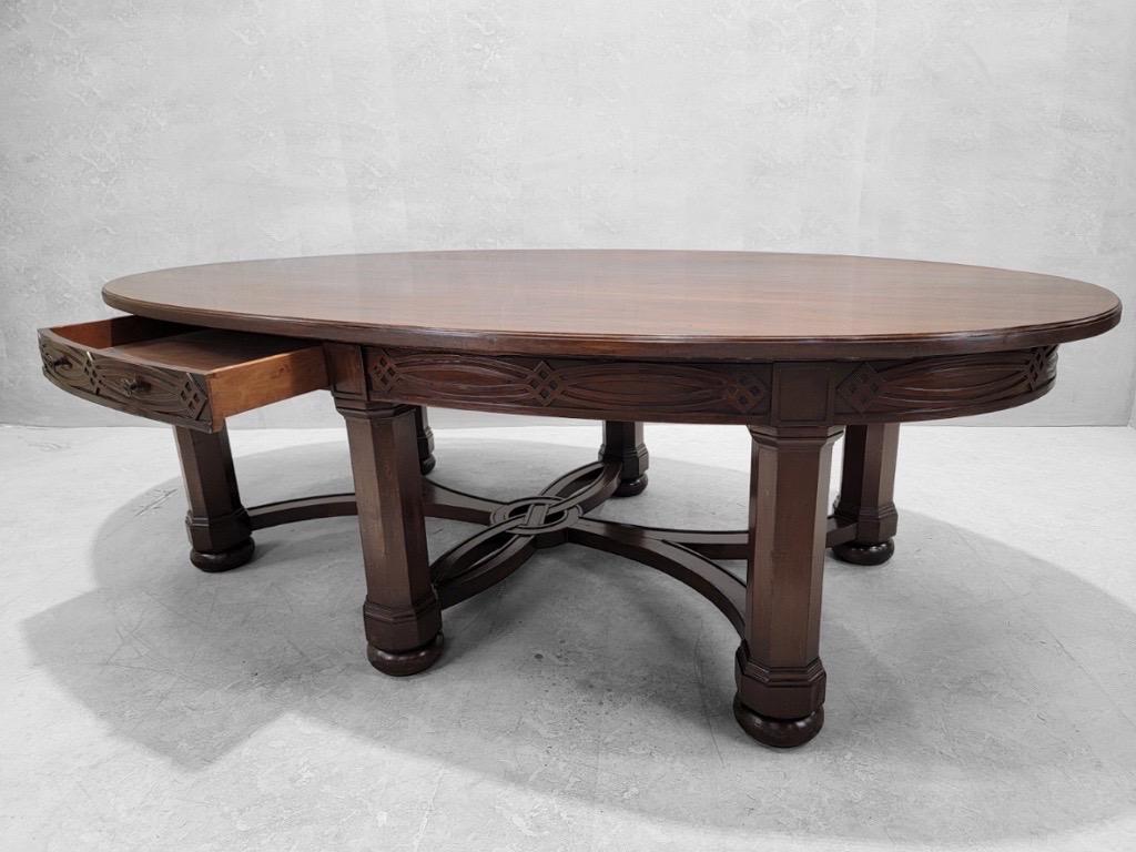 Wood Antique Art Deco Oval Mahogany Original American Fore Building Custom Table For Sale