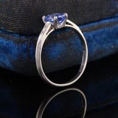 Antique Art Deco Palladium Emerald Cut Sapphire Diamond Engagement Ring