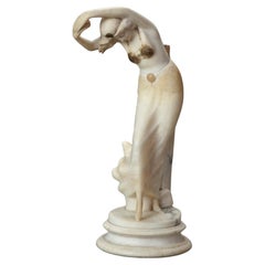 Antique Art Deco Parcel Gilt Carved Marble Sculpture of a Dancing Woman C1920