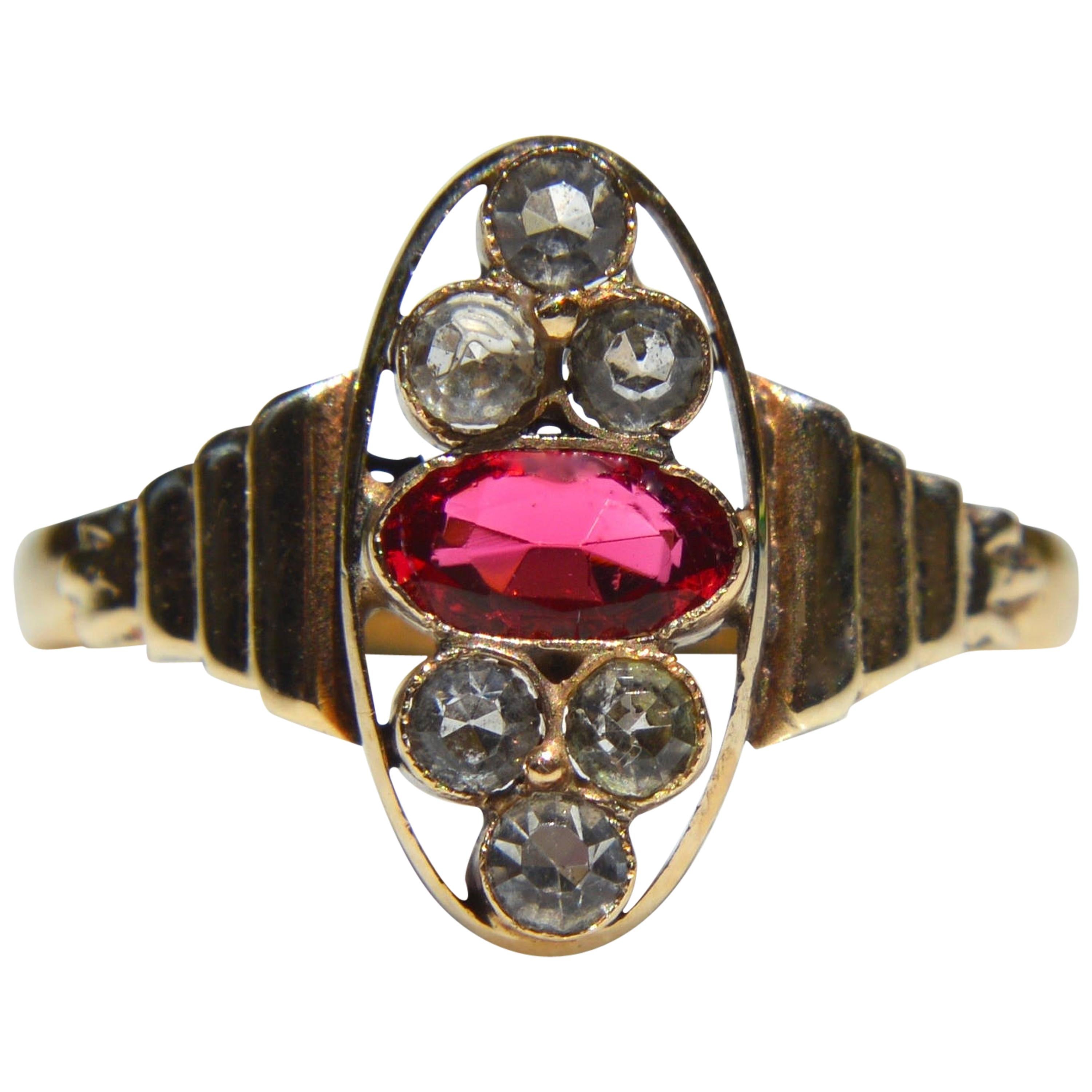 Antique Art Deco Paste 10 Karat Gold Fritz Rossier Cluster Ring For Sale