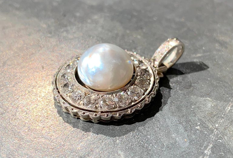 Antique Art Deco Pearl Diamond Platinum Pendant Necklace For Sale at ...
