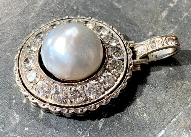 Antique Art Deco Pearl Diamond Platinum Pendant Necklace For Sale at ...