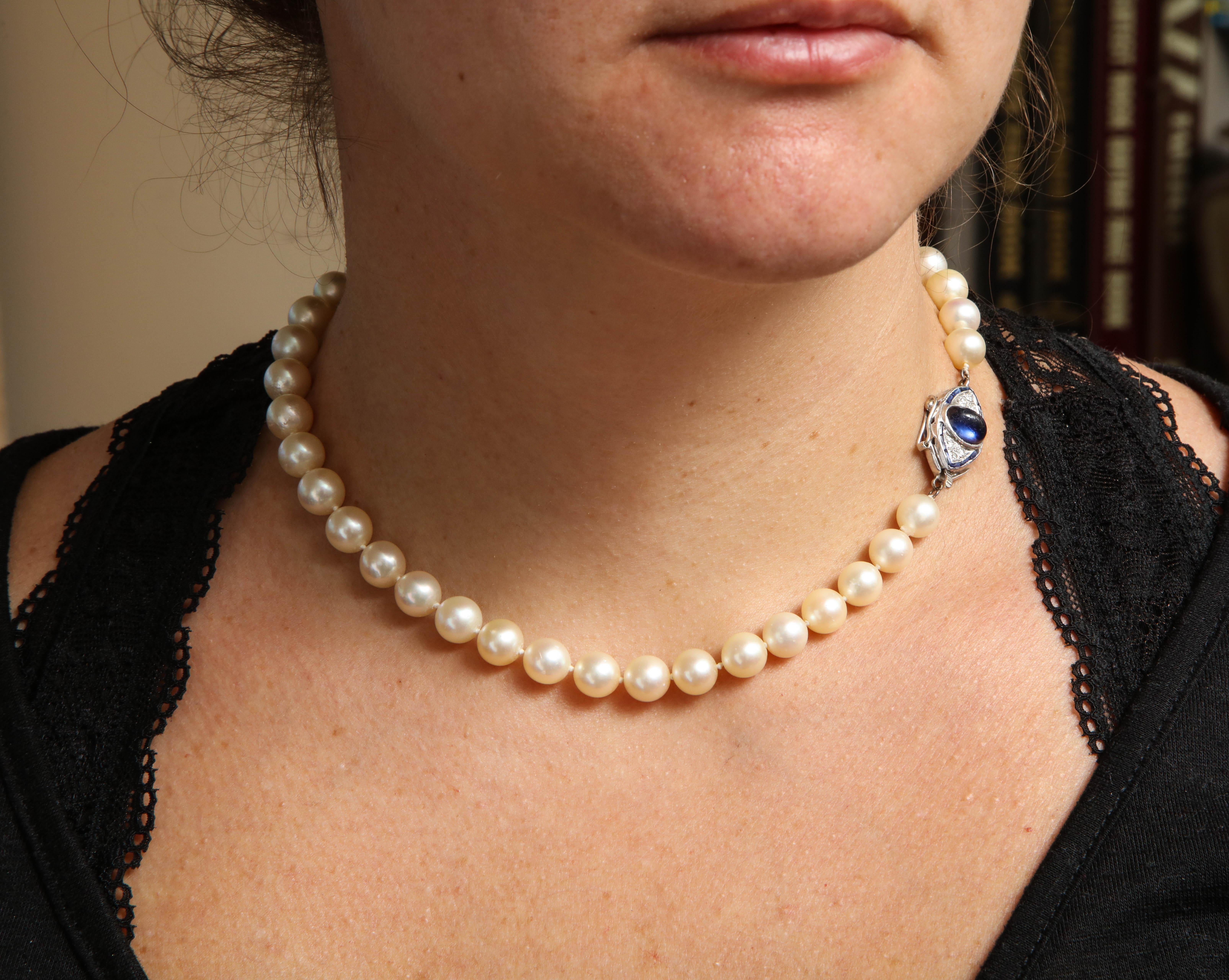 Women's Antique Art Deco Pearl Necklace with Sapphire Clasp