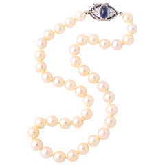 Antique Art Deco Pearl Necklace with Sapphire Clasp