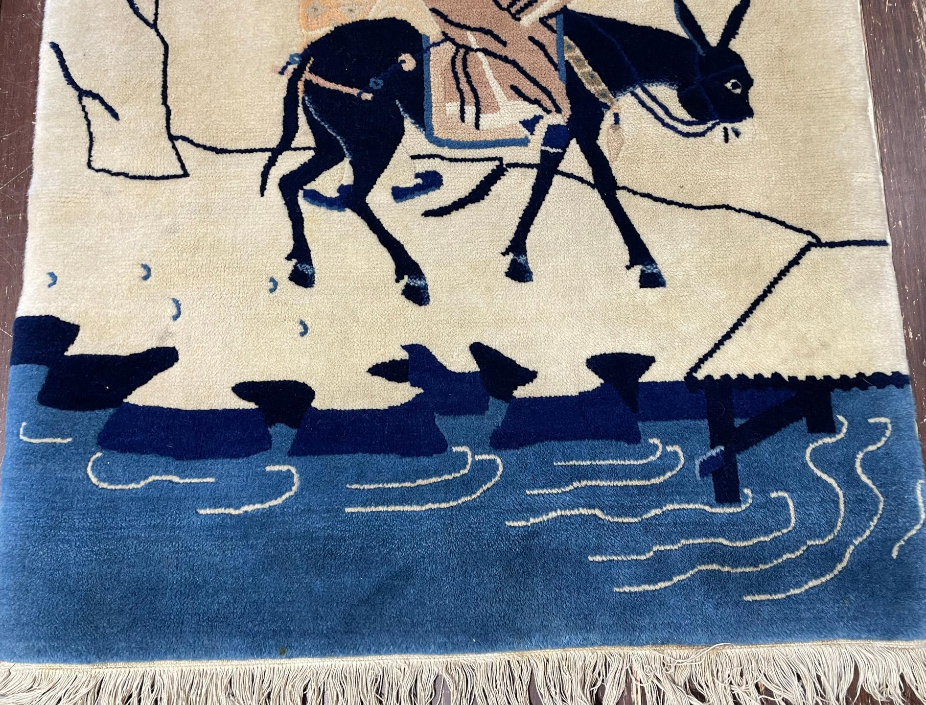 Antiker Art-Déco-/Peking-Teppich 2''7 x 5'', malerisches Design, ca. 1940''s  (Art déco) im Angebot