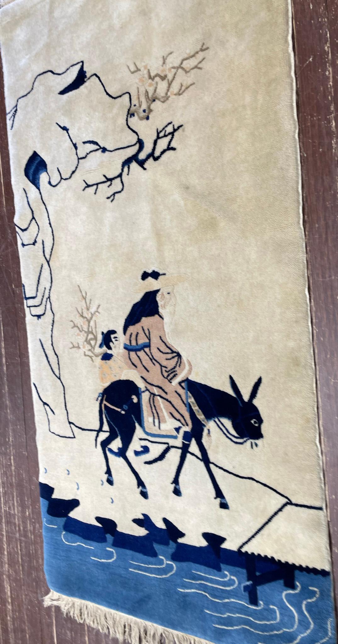Antiker Art-Déco-/Peking-Teppich 2''7 x 5'', malerisches Design, ca. 1940''s  (Handgeknüpft) im Angebot