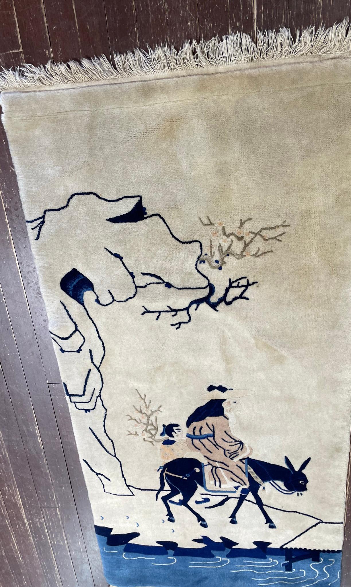 Antiker Art-Déco-/Peking-Teppich 2''7 x 5'', malerisches Design, ca. 1940''s  im Zustand „Hervorragend“ im Angebot in Evanston, IL