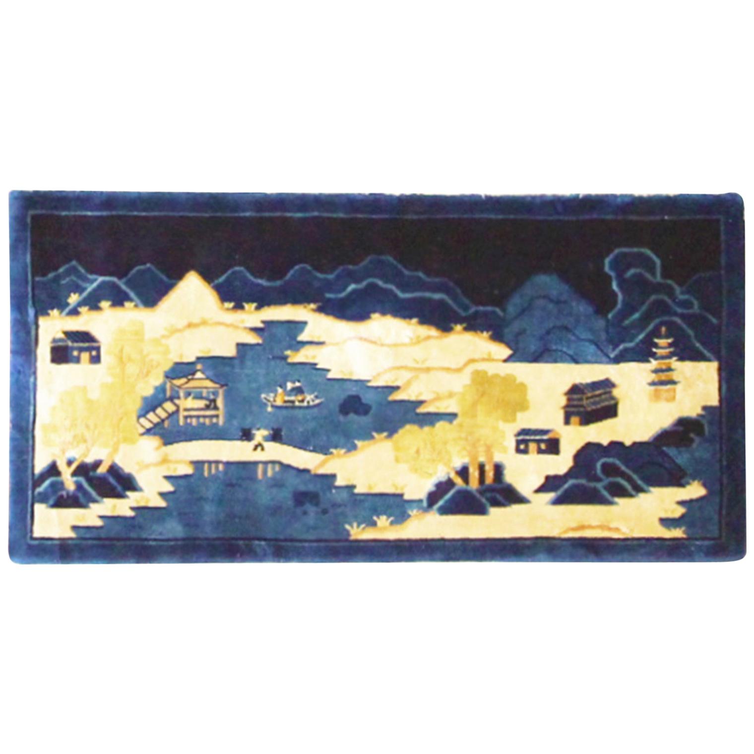 Antique Art Deco/Peking Rug, Scene Design For Sale