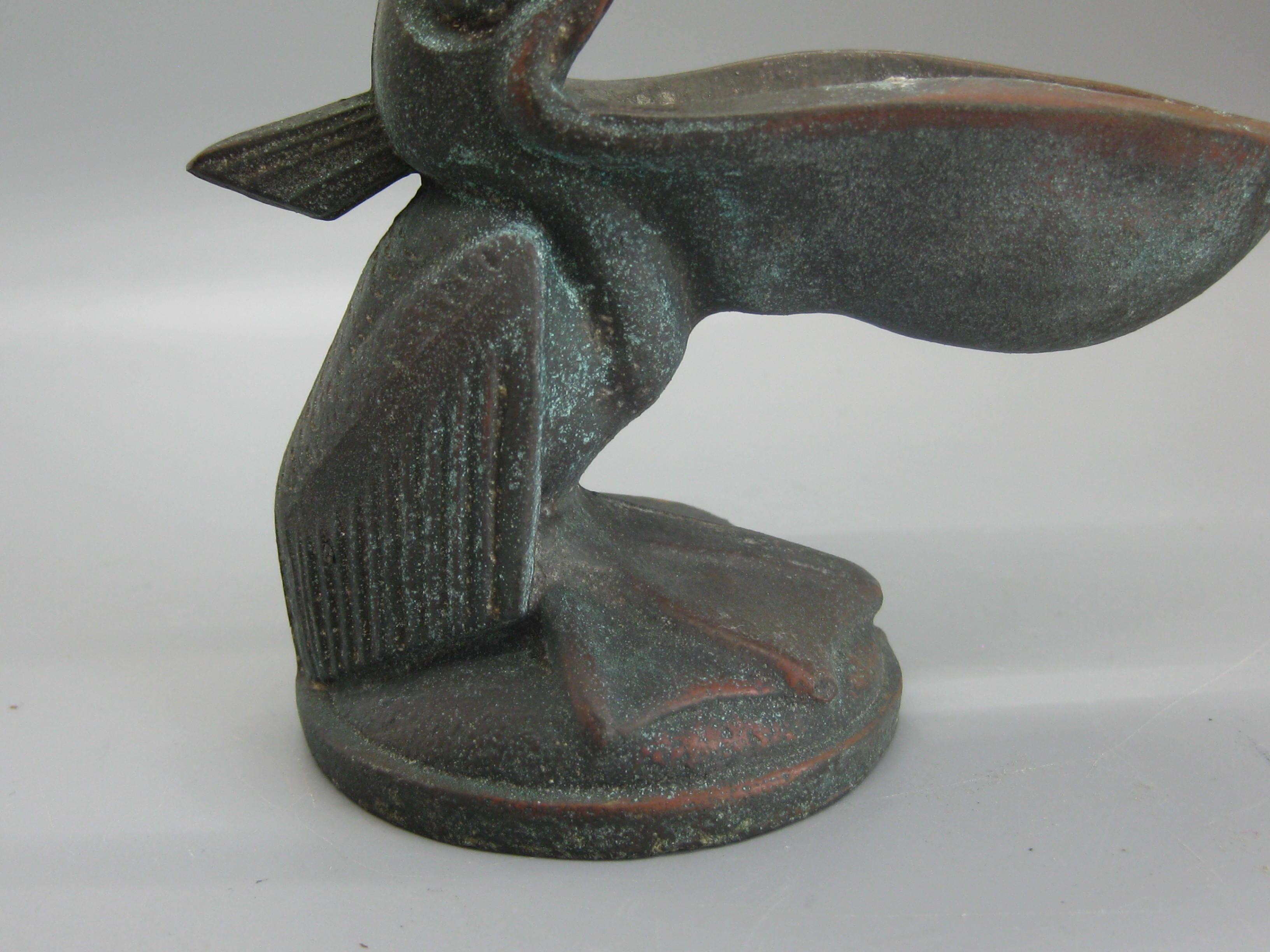 Antique Art Deco Pelican Bronze Figural Miami Florida Souvenir Cigar Ashtray 2