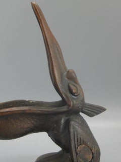 Antique Art Deco Pelican Bronze Figural Miami Florida Souvenir Cigar Ashtray