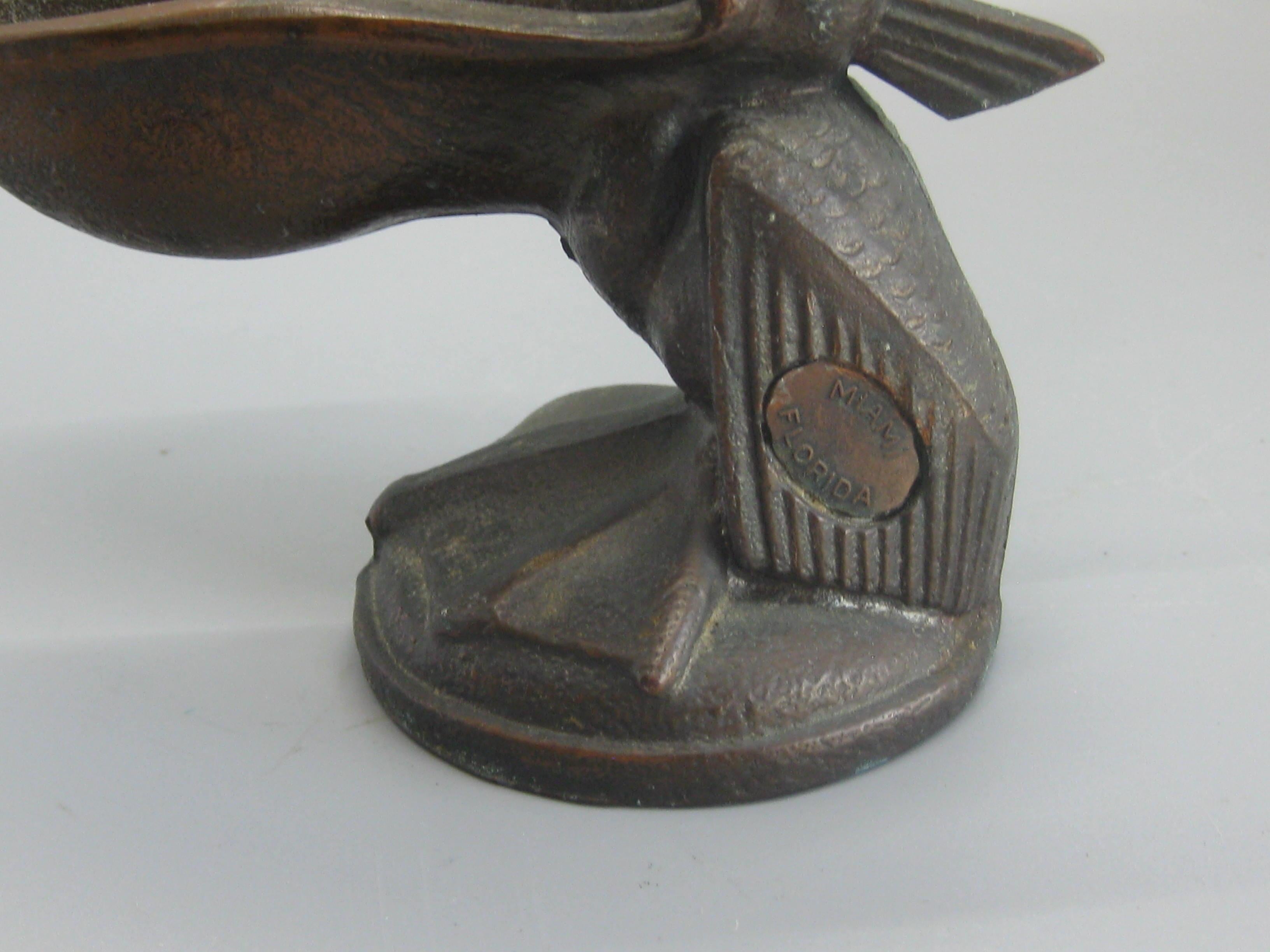 North American Antique Art Deco Pelican Bronze Figural Miami Florida Souvenir Cigar Ashtray