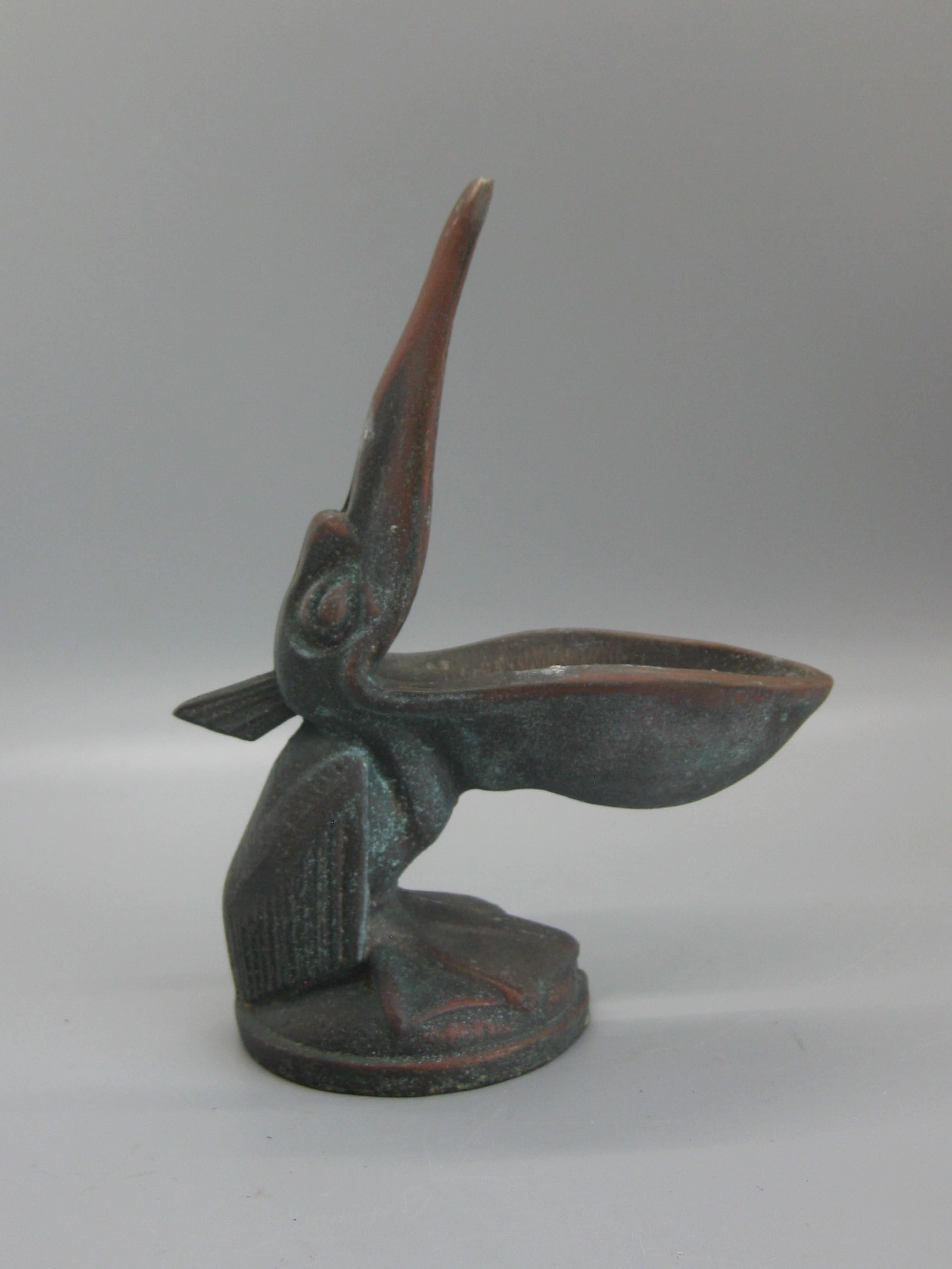 20th Century Antique Art Deco Pelican Bronze Figural Miami Florida Souvenir Cigar Ashtray