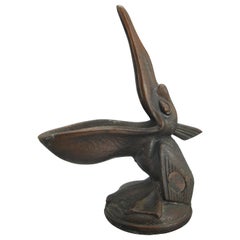 Antique Art Deco Pelican Bronze Figural Miami Florida Souvenir Cigar Ashtray