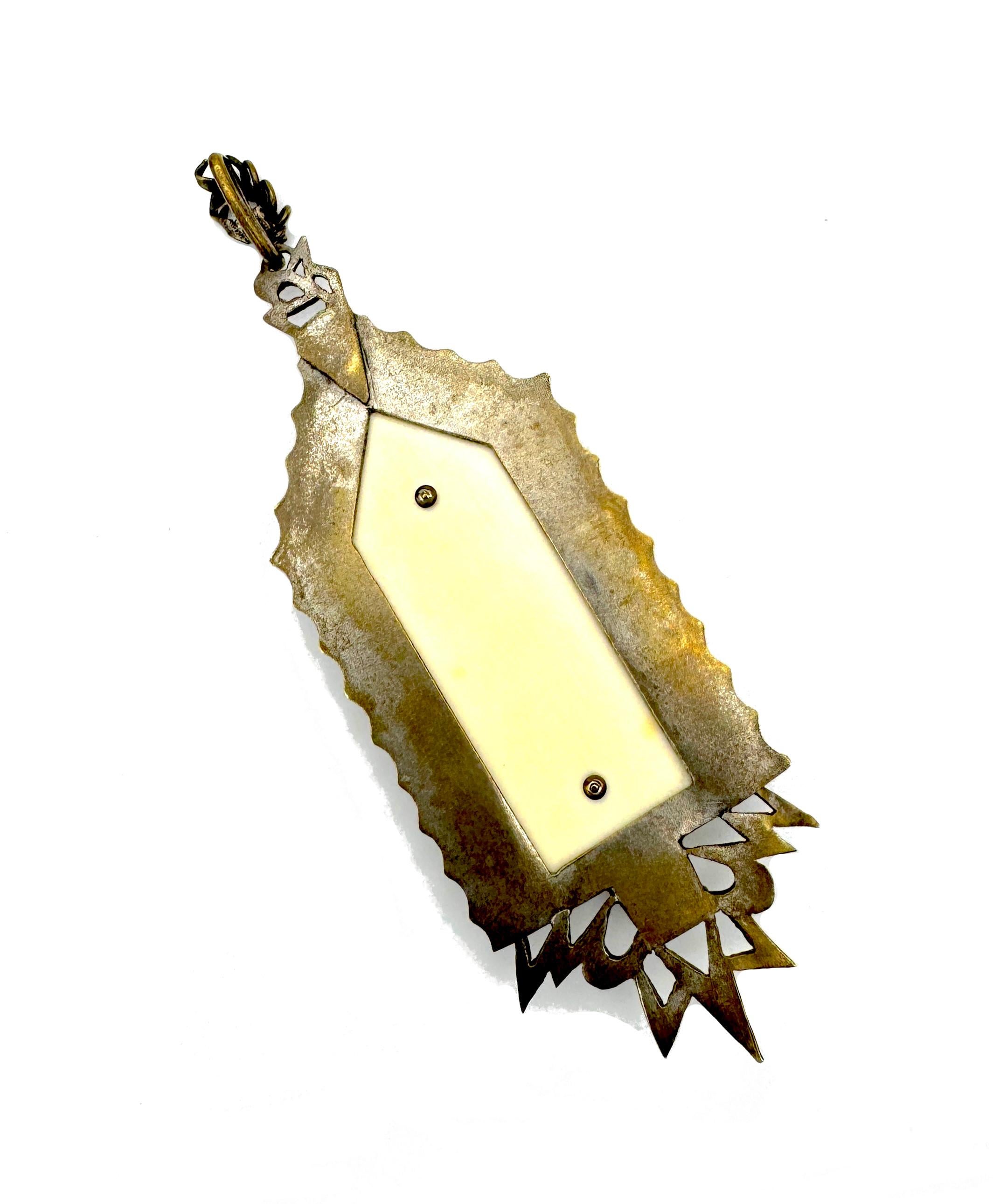 Antique Art Deco Pendant Metal Gilt Metal Glass Celluloid In Good Condition For Sale In Munich, Bavaria