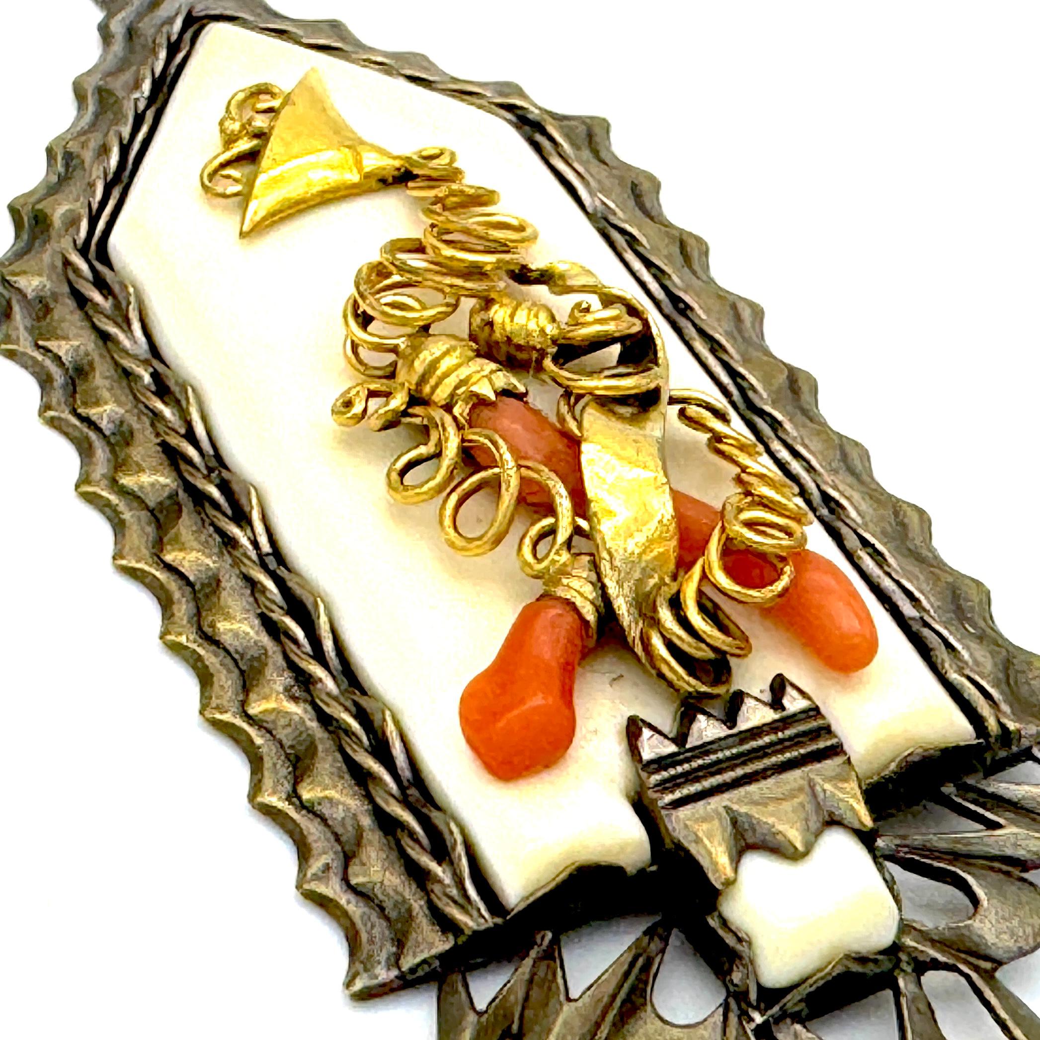 Women's Antique Art Deco Pendant Metal Gilt Metal Glass Celluloid For Sale