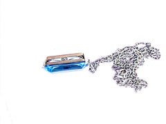 Antique Art Deco Pendant Silver Blue Facetted Glass