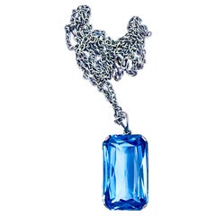 Antique Art Deco Pendant Silver Blue Facetted Glass
