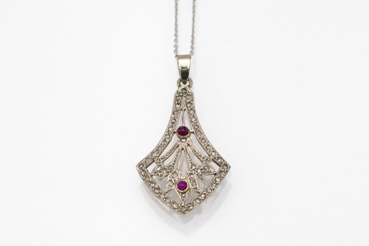 Taille rose Pendentif Art déco ancien avec diamants et tourmalines, Grande-Bretagne, années 1930 en vente