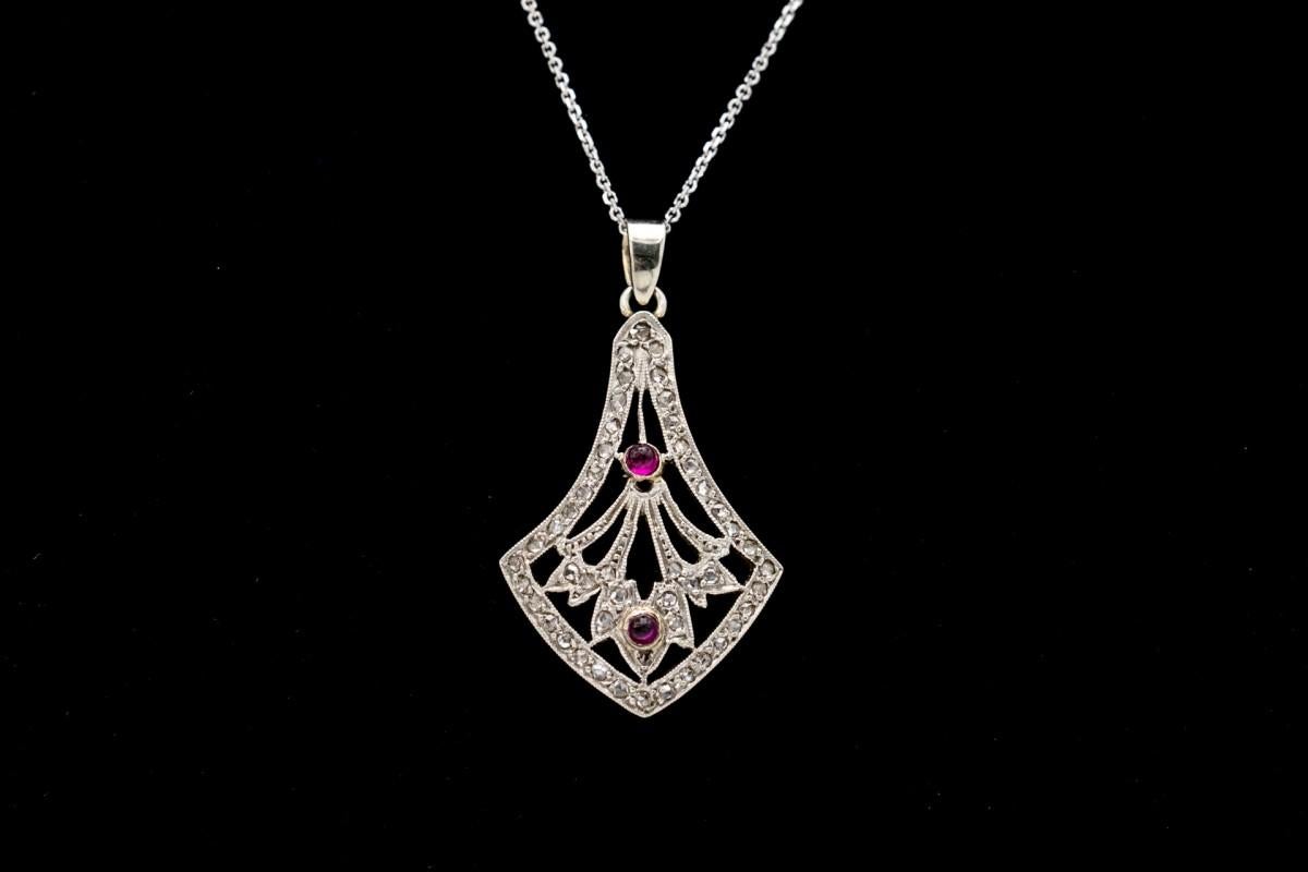 Pendentif Art déco ancien avec diamants et tourmalines, Grande-Bretagne, années 1930 Bon état - En vente à Chorzów, PL