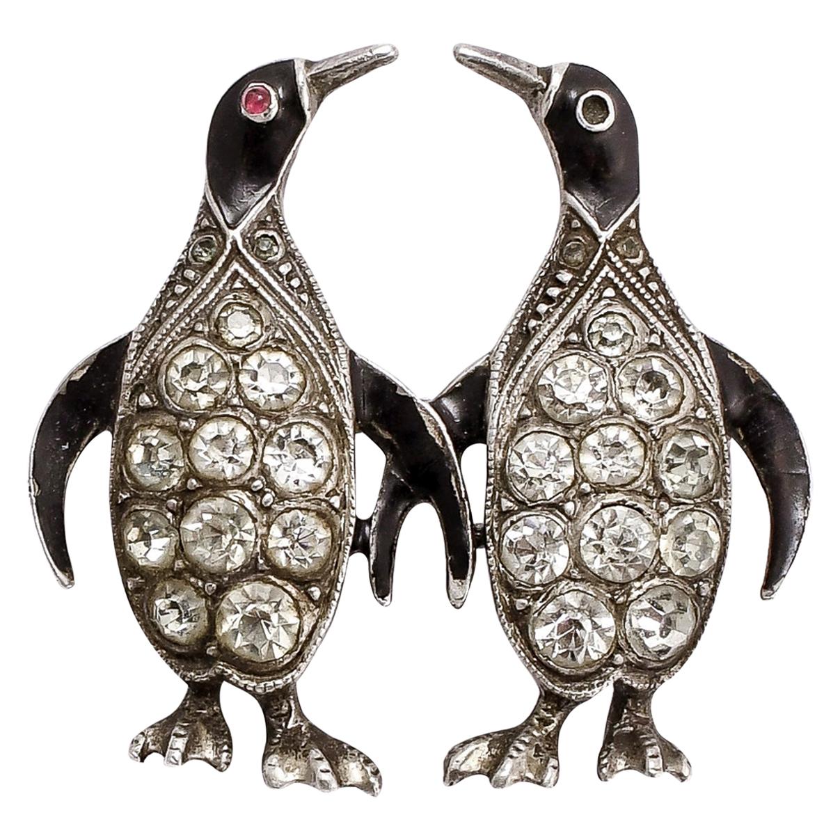 Antique Art Deco Penguins Brooch For Sale