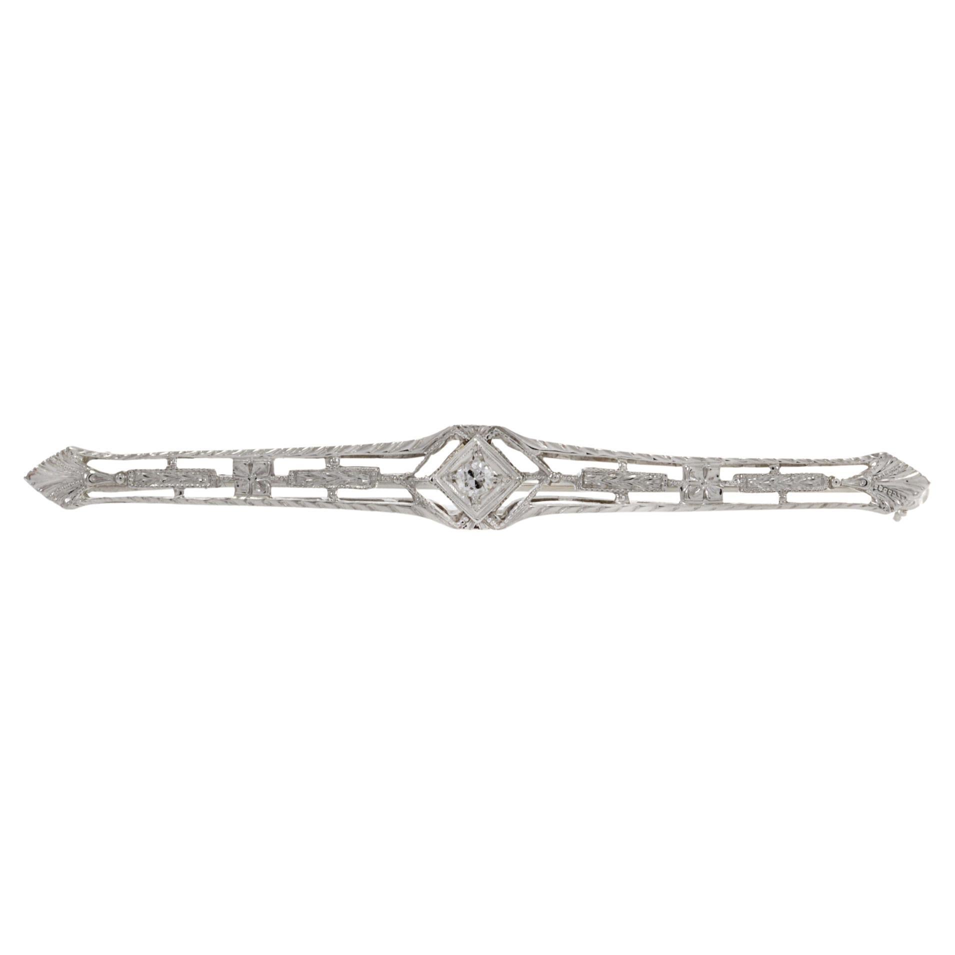 Antique Art Deco Period 18KT White Gold and Diamond Lapel Stick Pin