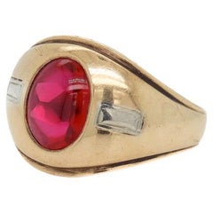 Vintage Art Deco Period Gold & Ruby Men's Cigar Band Ring
