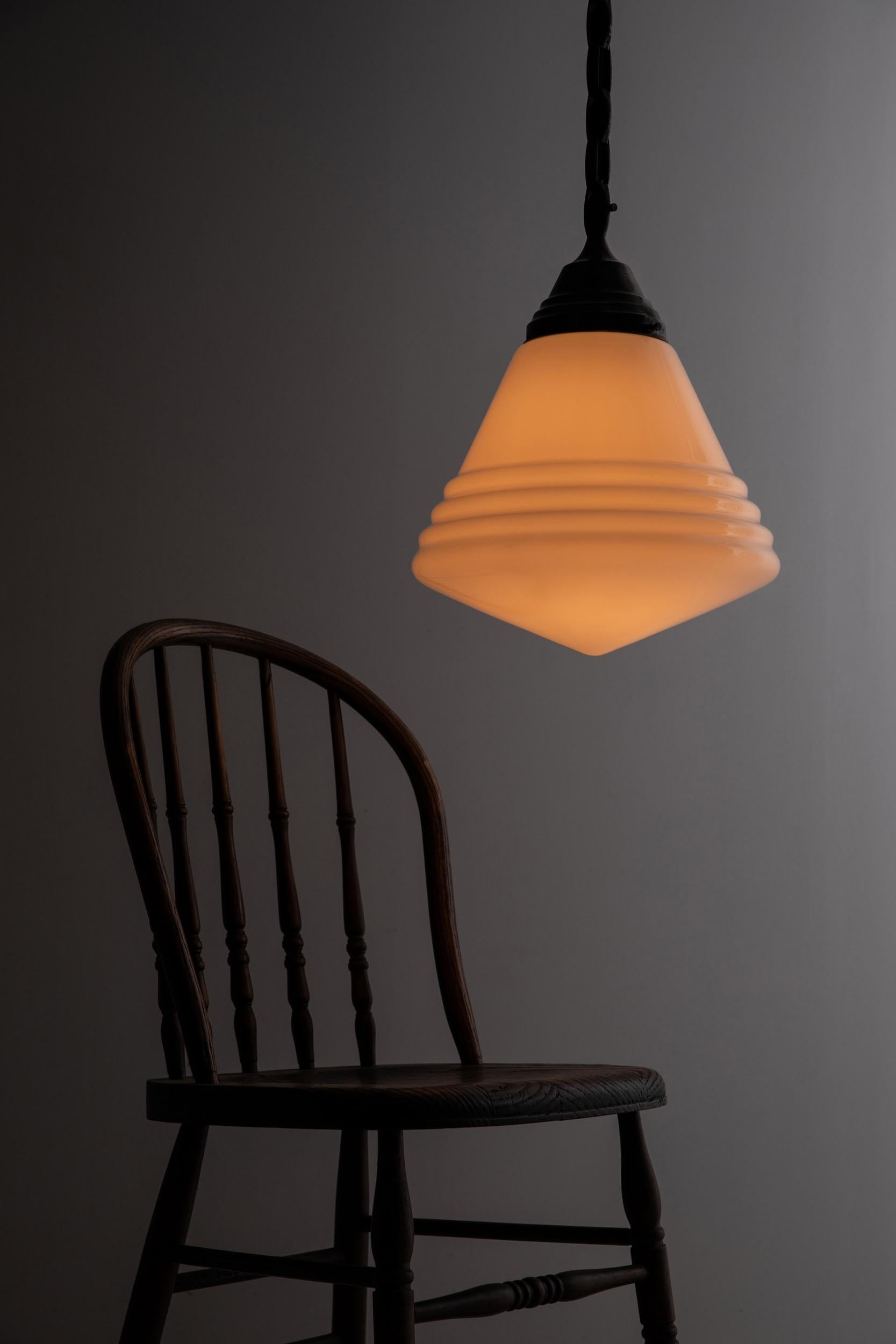 Antique Art Deco Philips 'Phililite' Dutch Opaline Glass Pendant Light, C.1920 For Sale 2