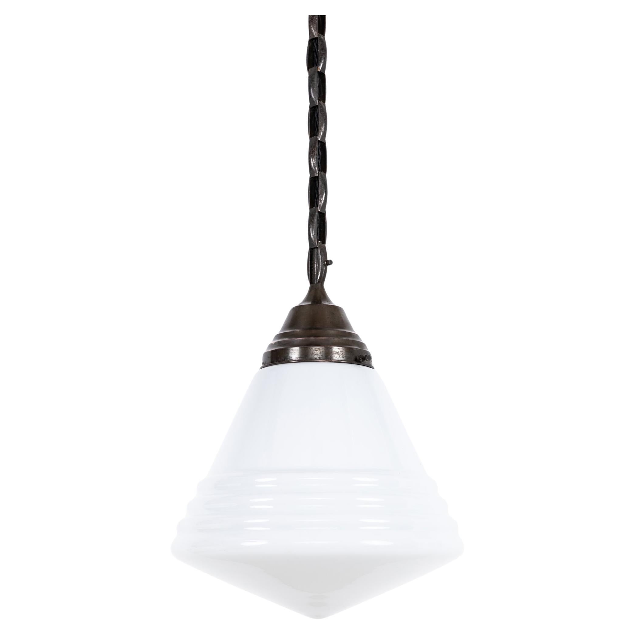Antique Art Deco Philips 'Phililite' Dutch Opaline Glass Pendant Light, C.1920